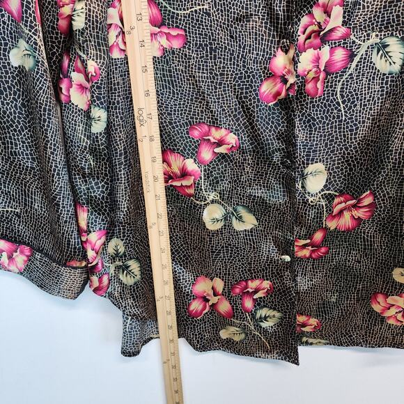 Vintage Ivy & Annabelle Floral Satin Pajama Set Size L Elastic Waist Pants - Picture 12 of 14